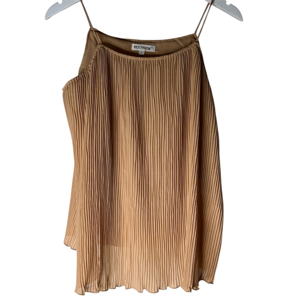 KOOIOOK Boho Floaty Pleated Camo Tank Top Golden Beige Size Large